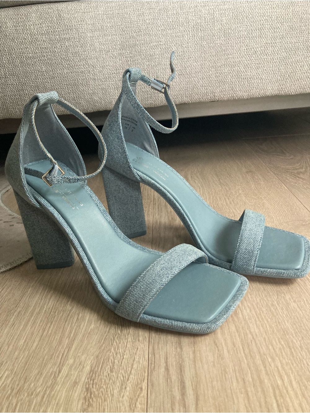 Women’s Ankle-Strap Block Heel Sandals in denim blue 7.5
